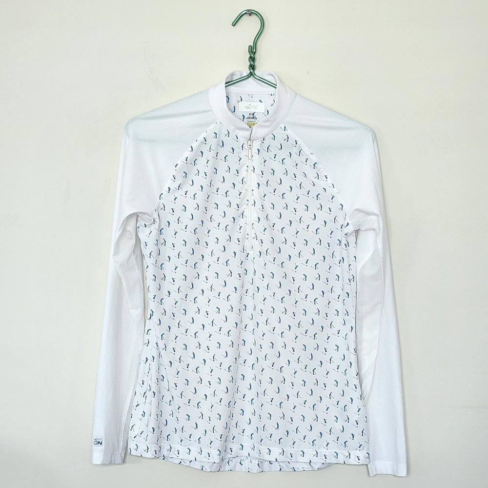 Greg Norman PlayDry Womens Small Golf Polo Long Sleeve 1/4 Zip White Athletic